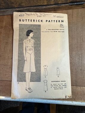 Vintage 1930’s Butterick Pattern Vintage-Style Cream Sewing Pattern 4517
